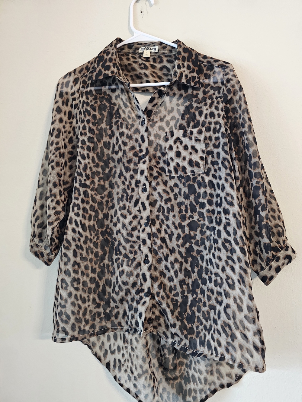 Tramp Sheer Leopard-Print Button Down Shirt in Brown and Black